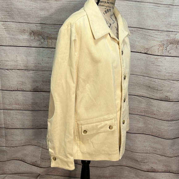 Lauren Jeans Co Corduroy Blazer Leather Elbow Patches Size 1X Cream Pockets - Picture 5 of 13